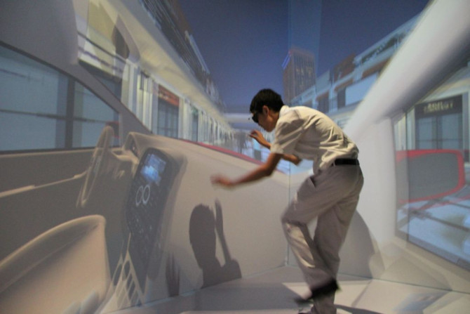 This student got into the virtual vehicle like it was real.